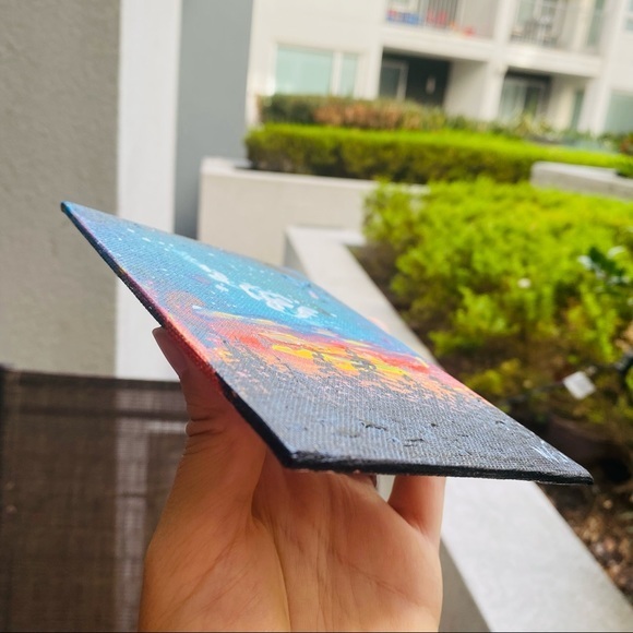 Northern Lights Painting Pine Tree Original Art Canvas Painting 6x4 Fluid Artwor - Picture 8 of 10